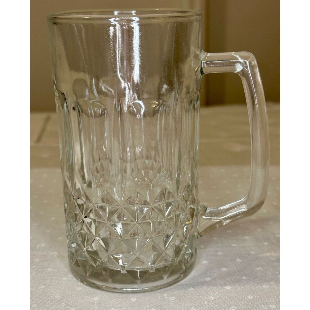 Vintage KIG Indonesia Glass Beer Mug - Diamond Pattern